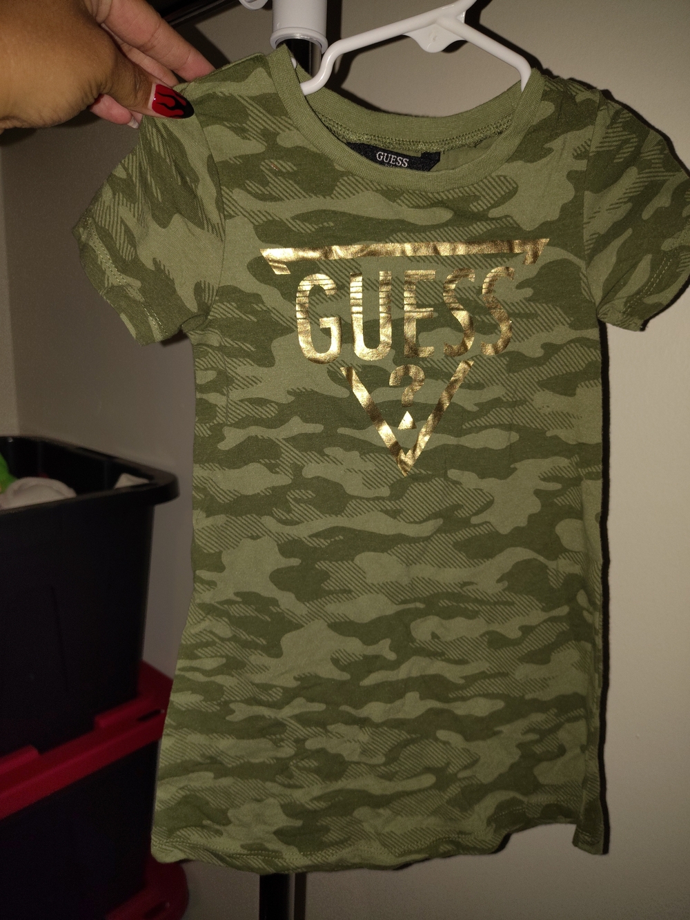 GUESS Olive Green Camo Tee with Gold Logo